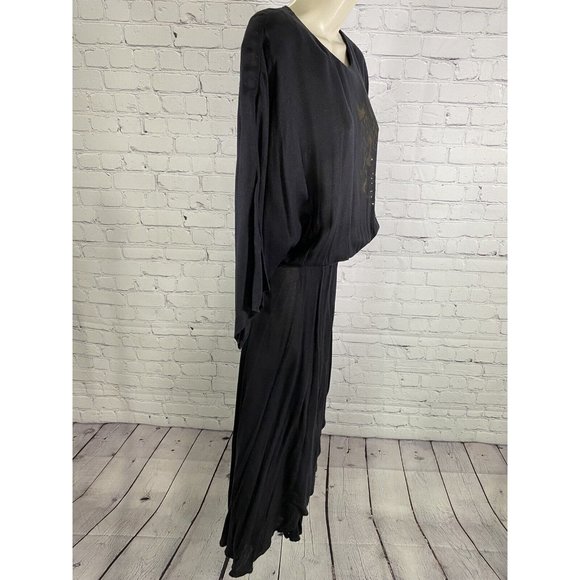 Vintage Sybil California Black Wool Blend Asymmetrical Layered Long Dress 14 - Picture 2 of 9